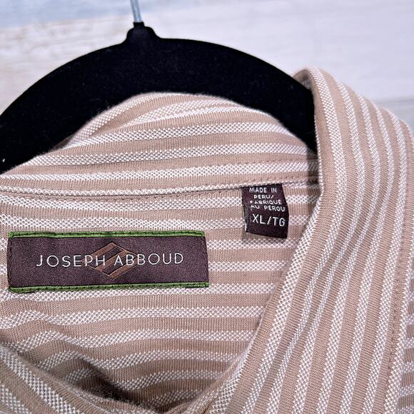 JOSEPH ABBOUD Pima Cotton Polo Shirt Taupe Brown Stripe Stretch Casual Mens XL - Picture 4 of 5
